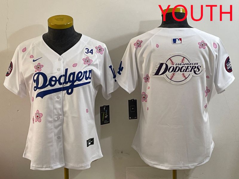 Youth Los Angeles Dodgers Blank White Sakura Edition 2025 Nike MLB Jersey style 29